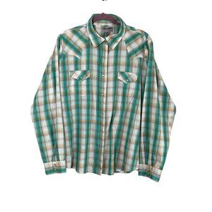 Wrangler Plaid Shirt 3X Green Pearl Metal Snap Western Rodeo Cowgirl Country